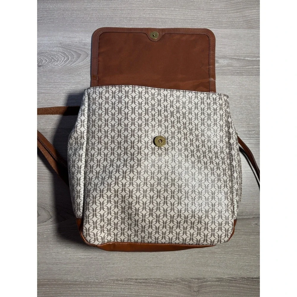 Fossil Vegan Monogram Coated Canvas Backpack Flap Closure Bag Travel‎ Minimalist